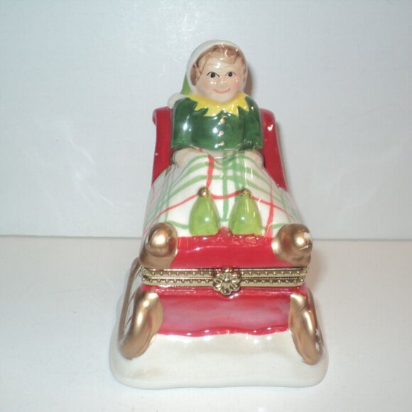 Mr. Christmas Music Box Ornament Boy on Sled, Deck the Halls 2014 Vintage 4 3/4" - Picture 1 of 5